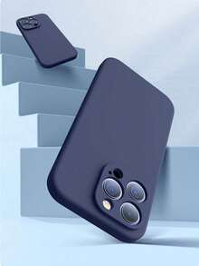 VRNOEI Deep Blue Slim Fashion Straight Edge Phone Case, Lens Protection Design, Shockproof Function, Compatible With IPhone 11 12 13 14 15 16 17 Pro Max - Dark Blue - View 10