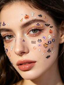 1 buah Stiker Dekorasi Wajah Kartun Halloween yang Menyenangkan dengan Perekat, Stiker Rias Mata dan Wajah untuk Suasana Pesta Karnaval Liburan yang Manis dan Lucu, Pola Kartun Kecil untuk Dahi, Sudut Mata, dan Pipi, Mudah Menciptakan Riasan Suasana Liburan yang Enerjik dan Ceria - MultiWarna - View 2