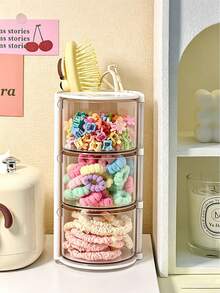 1pc Multi-Functional Rotating Desktop Storage Box, Rotating Multi-Layer Transparent Hair Accessory Storage Box, Room Rotating Desktop Storage Box, Hair Accessory Storage Box, Hair Accessory Storage Box, Best Birthday Gift. - Multicolor - View 3