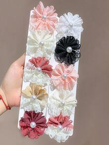 6pcs Multicolor Girls Fresh Texture Mesh Lace Hair Clips Printed Hair Accessories Pearl Embellished Hair Clips For Daily Or Party Wear - Multicolor - View 10