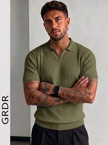 GRDR Men's Solid Color Short Sleeve Casual Commuter Knit Top - Army Green - View 3