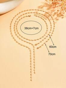 3pcs Fashion Minimalist Heart Handmade Chain Layered Y-Shaped Long Necklace Women's High-End Neck Jewelry Suitable For Outings, Dates, Parties, Music Festivals And Daily Wear - Gold - View 4