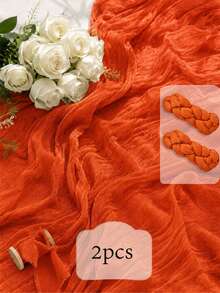 Orange Cheesecloth Table Runner, Boho Rustic Crinkle Gauze Table Decor, Soft Sheer Fabric With Flowing Drape, Elegant Centerpiece For Wedding Party Bridal Shower Birthday Dinner Holiday Table Outdoor Picnic Chair Decor Home Dining - A - View 11