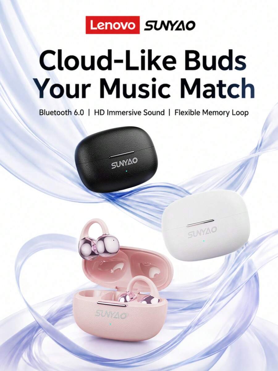 Lenovo SUNYAO Open-Ear Clip-On Bluetooth Headphones: Bluetooth 6.0, Low Latency, ENC Intelligent HD Call Noise Reduction, Long Battery Life, Sweat-Proof For Everyday Use, Stable During Exercise And Fitness, Comfortable For Extended Wear, Compatible With Smartphones And Tablets. - View 1