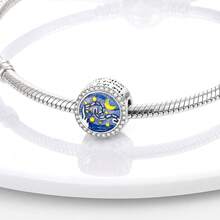 1pc S925 Sterling Silver Artistic Painting Bead, Van Gogh Starry Night, Melting Clock, Celtic Knot Pendant, Blue Glitter Enamel & Rhinestone Craft, Vintage Artistic Texture, Gift Box Included, Suitable For Bracelet & Necklace, Handmade DIY Jewelry Making, Art Lover Collection & Gift Accessory - Multicolor - View 3