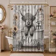 1pc/4pcs Vintage Bathtub Highland Cow Pattern Multi-Functional Bathroom Decor Shower Curtain Set, Free 12 Hooks, Premium Holiday Atmosphere, Bathroom Mat, U-Shaped Bath Mat And Round Toilet Lid Cover, Suitable For All Scenes Decoration, Bathroom Set - Bathtub Highland Cow - View 14