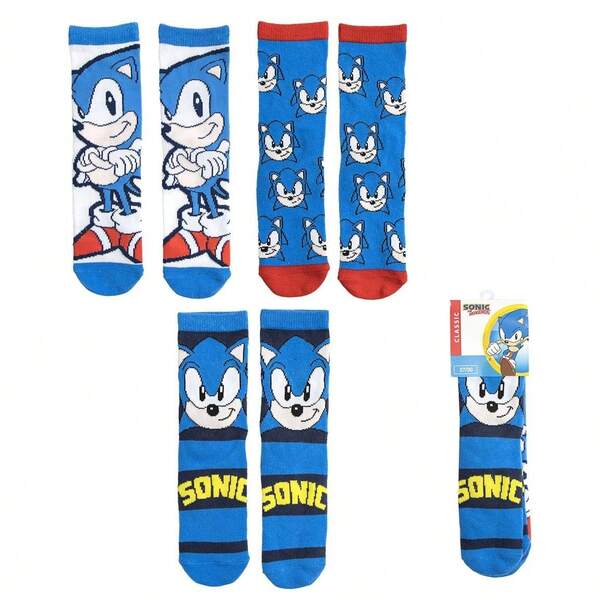 Cerdá Sonic Paquete de calcetines  para niños - 3 pares de calcetines para niños, multicolor azul, 75% algodón elástico, suave y transpirable, talla 31/34, vuelta al colegio