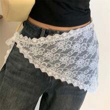 設計師蕾絲刺繡腰帶圍巾，搭配半長紗裙配件，甜美網紗腰鍊，多功能喇叭褲頭巾 - 彩色 - 查看 2