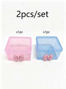 2pcs Cute Bowknot Transparent Plastic Storage Box, Glitter Desktop Organizer Box, Dust-Proof Makeup Jewelry Stationery Small Items Container, Pink/Blue - Multicolor - View 11
