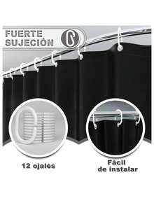 Cortinas para baño, resistente al moho y al agua, lavable, incluye 12 ganchos, apta para bañeras y cuartos de ducha, tamaño 180 cm x 180 cm (disponible en blanco y negro) - Negro - Ver 4