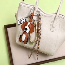 JRESSIAL Original Brown Leather Puppy Pendant With Star Decoration And Braided Rope, Bag Charm, Backpack Pendant, Gift - Black - View 2