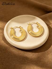 1 par de diseño geométrico dorado de estilo europeo y americano, elegante y exquisito, con patrón de líneas retorcidas y rayas, adecuado para uso diario y de vacaciones, enfocado en mujeres, elegancia real - Dorado - Ver 4