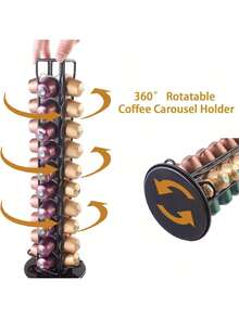 1 Koffiecapsulehouder, theekamer capsuleopbergrek, 360 graden draaibare houder, groot metalen displayrek - CP081 Koffiecapsulehouder, 6 rijen, 60° draaibaar - Bekijken 3