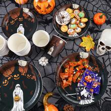 20/24/40pcs/Set Haunted Dark Forest Ghost Pumpkin Moon 7/9 Inch Round Paper Plates And Cups Set, Halloween Night Disposable Tableware, Gothic Garden Dinner, Dessert Table, Outdoor Picnic, Camping BBQ And Buffet Decoration - Multicolor - View 6