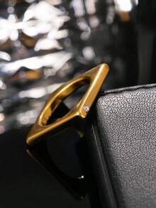 Casual Square Women's Ring, Minimalist Style Geometric Pattern With Rhinestone Inlay, Stainless Steel 18K Gold Plated, Suitable For Daily Wear And Commuting - Yellow Gold - View 4