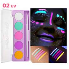 YOUNG VISION لوحة ألوان طلاء وجه فلورسنت UV ب- 5 ألوان مع فرشاة مكياج، كريم طلاء جسم ووجه قابل للذوبان في الماء لعروض المسرح وهالوين ومكياج المهرجانات - متعدد الألوان - مشاهدة 3