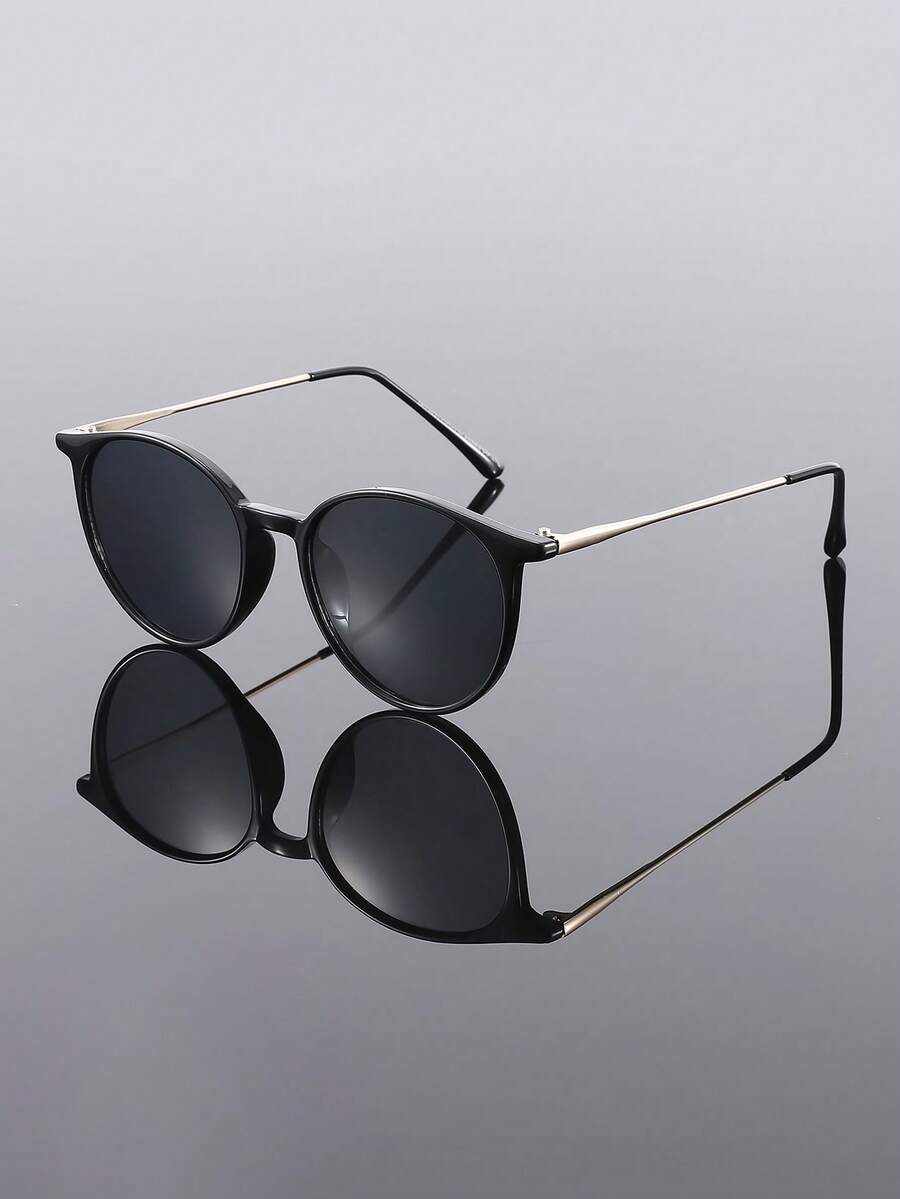 1 Pair Plastic Metal Full Frame Round Retro Personalized Street Style Thick Frame Y2K Fashion Men's Sunglasses, Suitable For Music Festivals, Street Photography, Vacation Outfits, Fits All Face Shapes - Multicolor - View 1