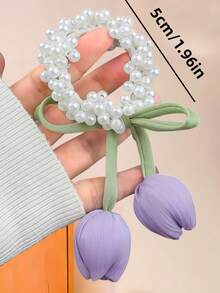 3/1Pc Tulip Pearl Hair Scrunchies, High Elasticity Hair Ties, Sweet And Cute Hair Accessories - Suitable For Girls And Teenagers, Perfect For Daily Wear, School, Vacation, Commuting, Spring Outings, Photography And More - Multicolor - View 6