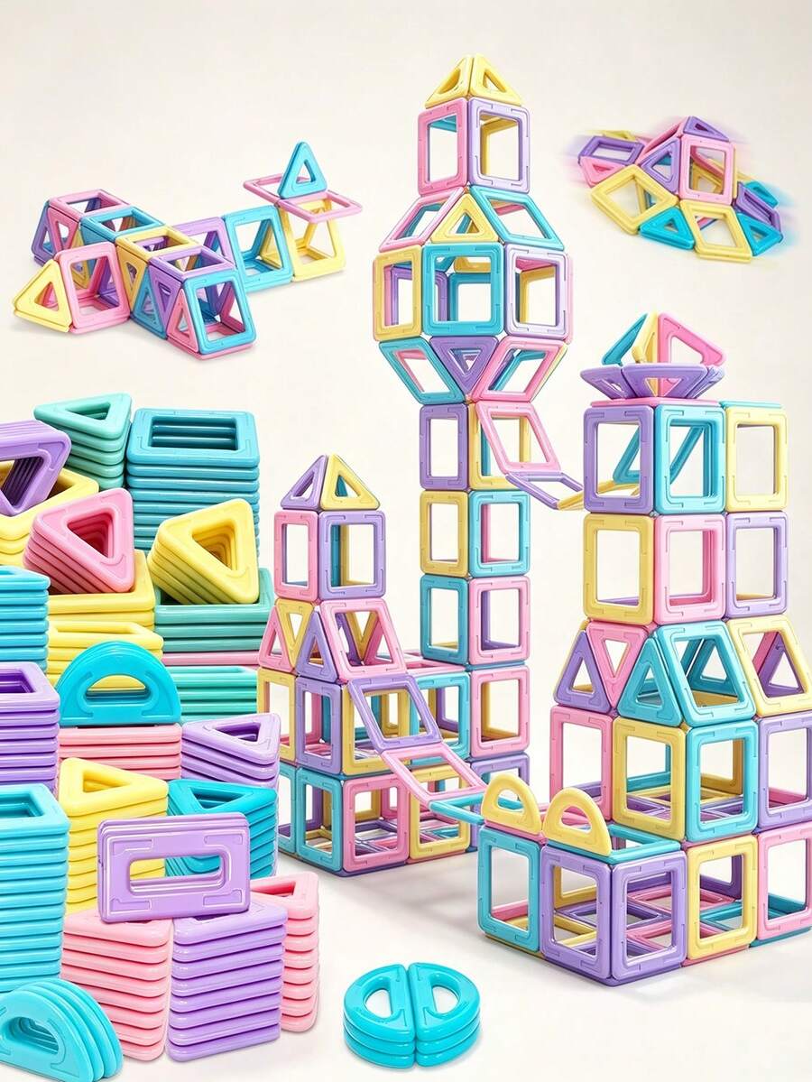Unisex Macaron Castle Magnetic Building Blocks Toy, STEM Education Enlightenment Learning Toy, Suitable For Children And Girls, Christmas Birthday Gift, Random Color (Suitable For 3 Years And Above)