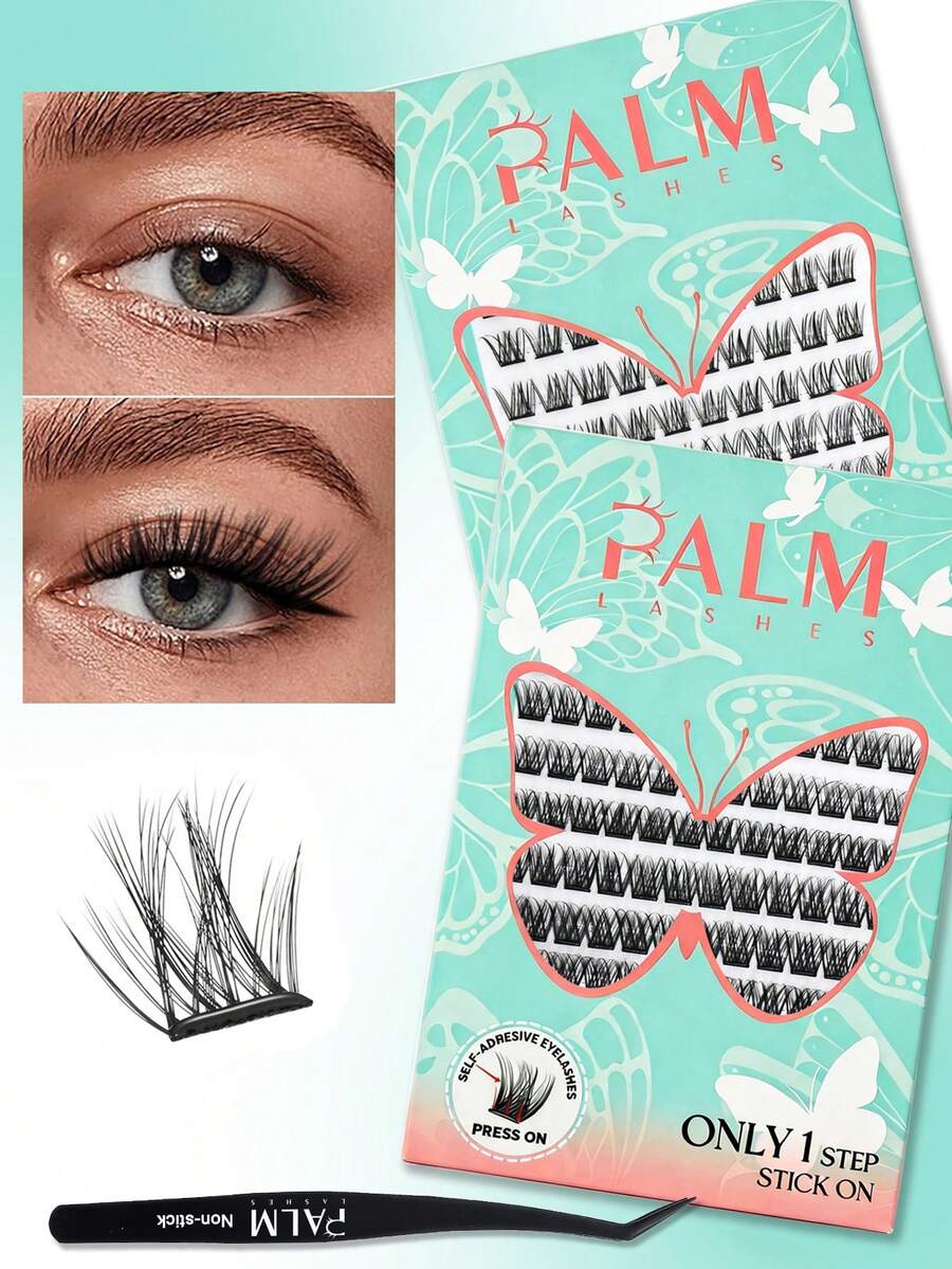 144 Clusters Self-Adhesive False Eyelashes, 10-16mm Voluminous Eyelash Clusters, With Non-Stick Tweezers, Pre-Glued Self-Adhesive Natural Fine Cluster False Eyelashes, Glue-Free Eyelash Extensions, Waterproof, PALM LASHES - View 1