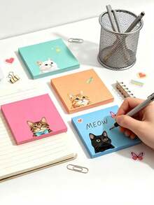 100pcs Macaron Color Cat Sticky Notes, Vibrant Index Memo Pads, Soft And Cute Style. Easy To Use, Efficient For Note-Taking And Organization, Perfect For Students, Office And Home, Office Memo, Back To School Gift, Teacher Gift School Supplies - 7*7cm - View 3