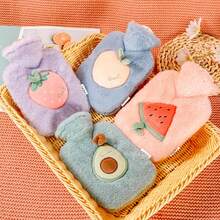1pc Neutral Cartoon Fruit Pattern Flocked Large Capacity Hot Water Bottle, Refillable, Explosion-Proof, Leak-Proof, Detachable, Hand Warmer, Suitable For Winter Outdoor Camping, Travel, Home, Office, School, Dorm, Daily Use - Green Avocado - View 1