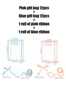 24/12/1pc Transparent Gift Bag With Ribbon, 7x10x3.15 Inch Reusable PP Holiday Gift Bag, Suitable For Baby Shower, Graduation, Wedding, Bridal Shower, Birthday Party, Business Occasions, With Hollow Handle, Gender Reveal Party Gift Bag, Guest Favors (Pink And Blue) - Multicolor - View 13