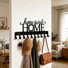 Warm Home Sweet Home Iron Wall Decor Hooks, New Home Moving Gift Wall-Mounted Coat Rack, Home Entryway Key & Bag Storage Hooks, Creative Metal Multi-Hook Organizer, Halloween, Holiday, Home Decor Item - View 12