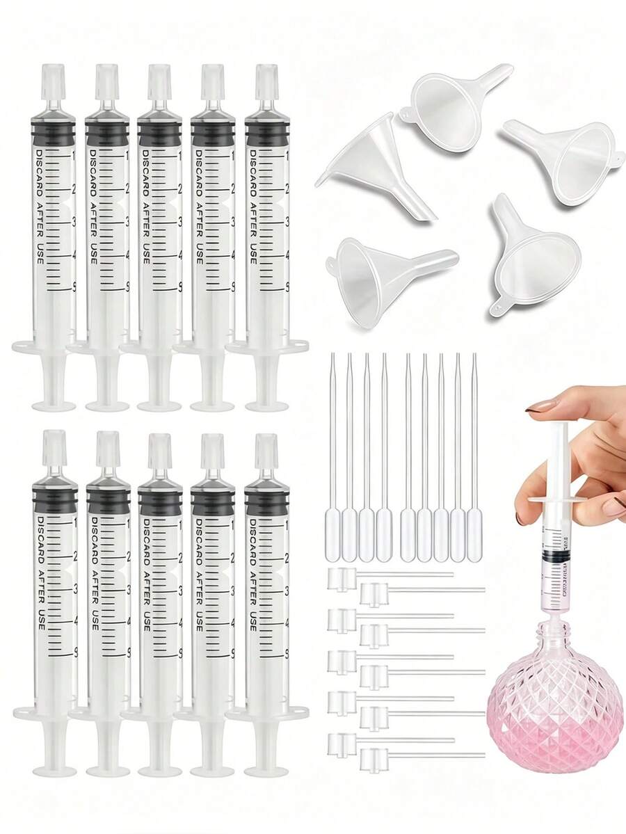 Bộ dụng cụ chiết rót nước hoa 10 món, bao gồm bơm nhựa, phễu, ống nhỏ giọt mềm và các dụng cụ nhỏ khác, thích hợp để chiết rót vào các chai nước hoa mini có thể tái sử dụng. - Trong sáng - Xem 1