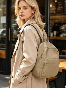 Women's Lightweight Nylon Mini Backpack, Multi Compartment Casual Small Backpack, Versatile Backpack For Commuting And Traveling, College Style Comput - Khaki - View 10