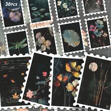 36PCS Retro Dark Floral Stickers, Vintage Moody Rainy Pond & Atmospheric Aesthetic Cutout Sticker Set For Journals, Scrapbook, Planner & Creative Collage - Stamp - View 2