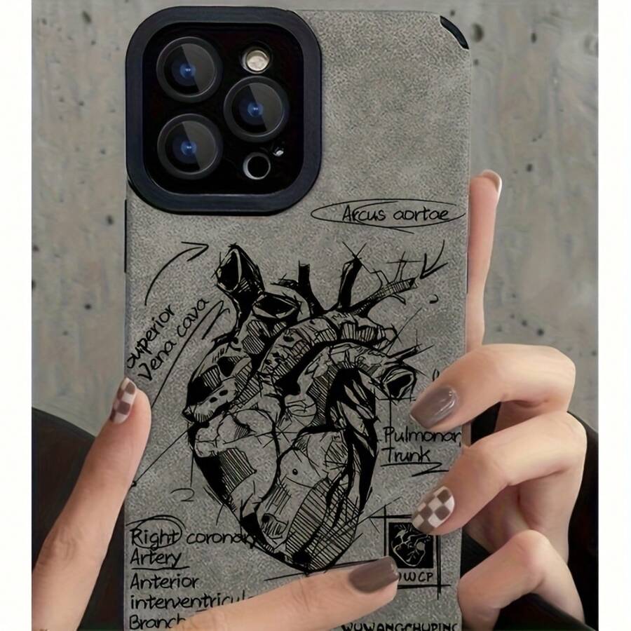 [Envío en 24h desde España] Funda de teléfono: Funda de PU de lujo con anatomía de corazón gris para iPhone 17/16 Pro Max/15/14 Plus/13/12/11 - Resistente a golpes, resistente a caídas, funda protectora duradera para entusiastas de la medicina y el arte. - Color de la imagen 1 pieza - Ver 1