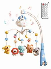 Móvil musical para bebé, juguete colgante tranquilizador para cuna, rotación de 360°, con mordedor desmontable para bebé, sonajeros y luz nocturna musical para dormir, regalo de cumpleaños para bebés recién nacidos niños y niñas. - Azul - Ver 6