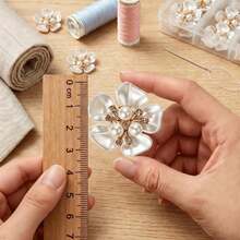 6pcs Pearl Sequin Button Covers, Decorative Cufflinks Buttons, Suitable For Women's Shirts DIY Sewing Floral Buttons, Wedding Autumn/Winter Outfit Accessories - White - View 10