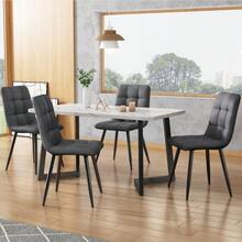 117cm Dining Table With 4 Chairs Set, Rectangular Dining Table, Modern Kitchen Table Set, Dark Grey Linen Dining Chair, Black Table Legs - 灰色 - 查看 2
