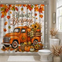 1pc/4pcs Autumn Harvest Blessing Pumpkin Truck Pattern Multi-Functional Bathroom Decor Shower Curtain Set, Free 12 Hooks, Premium Holiday Atmosphere, Bathroom Mat U-Shaped Rug And Round Toilet Lid Cover, Suitable For All Scenes Bathroom Set - Pumpkin Truck - View 14