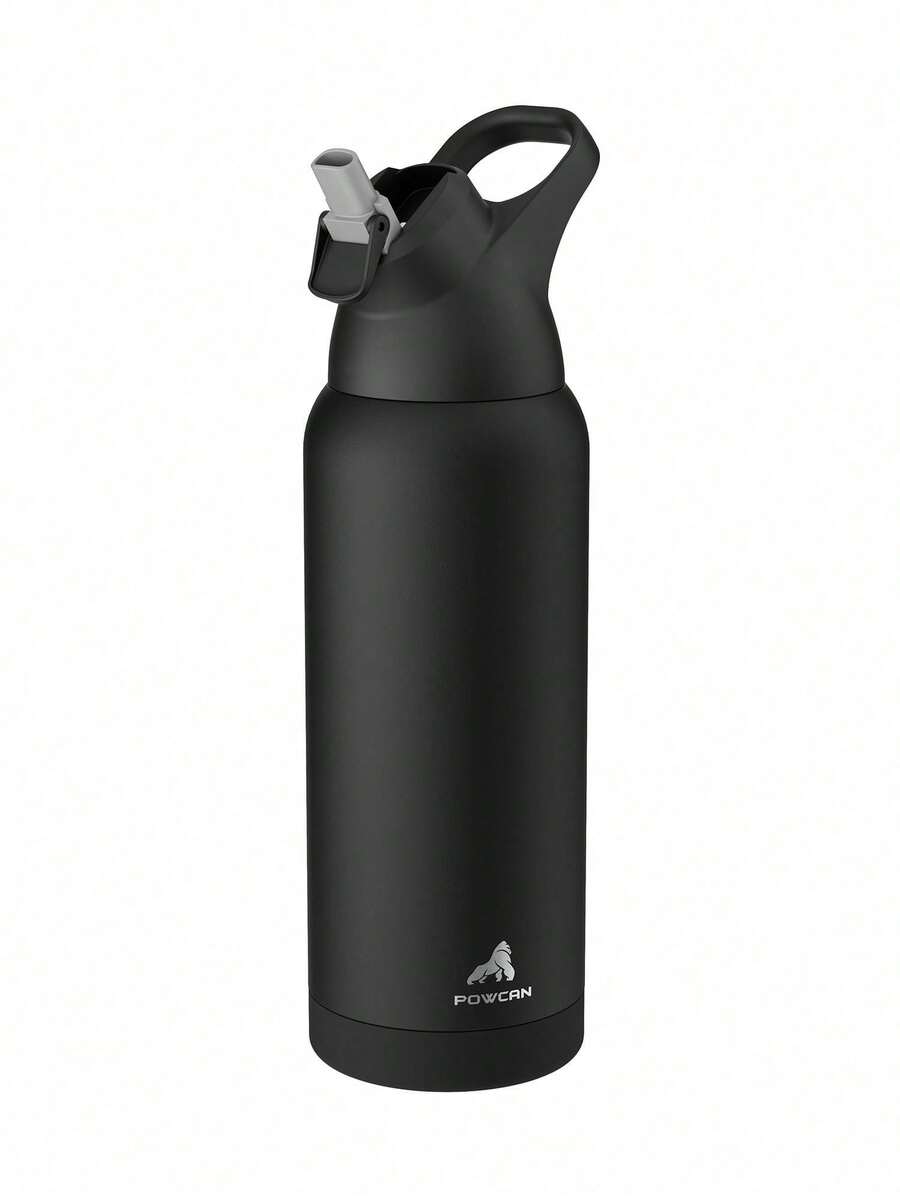 Powcan 32 Oz Stainless Steel Insulated Water Bottle With Straw And Carry Loop, Double-Walled To Keep Cold For 24 Hours, Leak-Proof, Suitable For Sports And Travel - Black - View 1