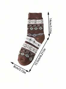 5 Pairs Autumn/Winter Retro Pattern Fashion Vintage Mid-Calf Socks, Women's Thickened Warm Knitted Socks, Suitable For Daily Wear, Home, Outdoor Sports, Matching With Boots, Sneakers, Slippers - Multicolor - View 5