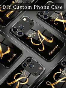 1 Peça Capa de Telemóvel Personalizada com Nome, Padrão de Coroa de Strass de Luxo, TPU Líquido com Borda Completa + Vidro Temperado, À Prova de Choques e Riscos, Compatível com Apple 17 ProMax/16 ProMax/15 Pro/14 Plus/13 Pro/12 Pro Max/11/Xs Max/8/7/6 Plus, S24 Ultra/S25 Ultra, Compatível com Redmi/Phone, Versão Internacional, Não a Versão Doméstica - Preto 2 - Ver 1