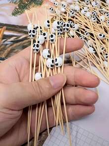 50/100pcs/Pack, Skull Fruit Picks, Rooster Tail Picks, Creative Hamburger And Pastry Picks, Bamboo Sticks. Suitable For Christmas And Day Of The Dead Theme Parties, Enhancing Party Atmosphere, Rooster Tail Picks - Multicolor - View 6