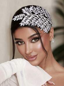 1pc Elegant Handmade Full Rhinestone Hair Piece Bridal Headband Wedding Hair Accessory For Festival Party Dress Up And Daily Wear - Silver - View 5
