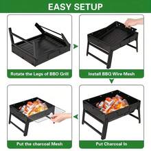 1pc Portable Foldable BBQ Grill, Iron Structure, No Charging Required, Compact And Convenient Design, Suitable For Outdoor Camping, Picnic And Other Activities, Picnic Cooking | Portable BBQ Grill | Durable Structure - Black - View 9