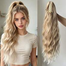 Synthetic Hair Claw Clip Ponytail Extension, Long Natural Wavy Ponytail Hair Piece, Ombre Blonde Ponytail, Instant Styling For Women - Multicolor - View 10