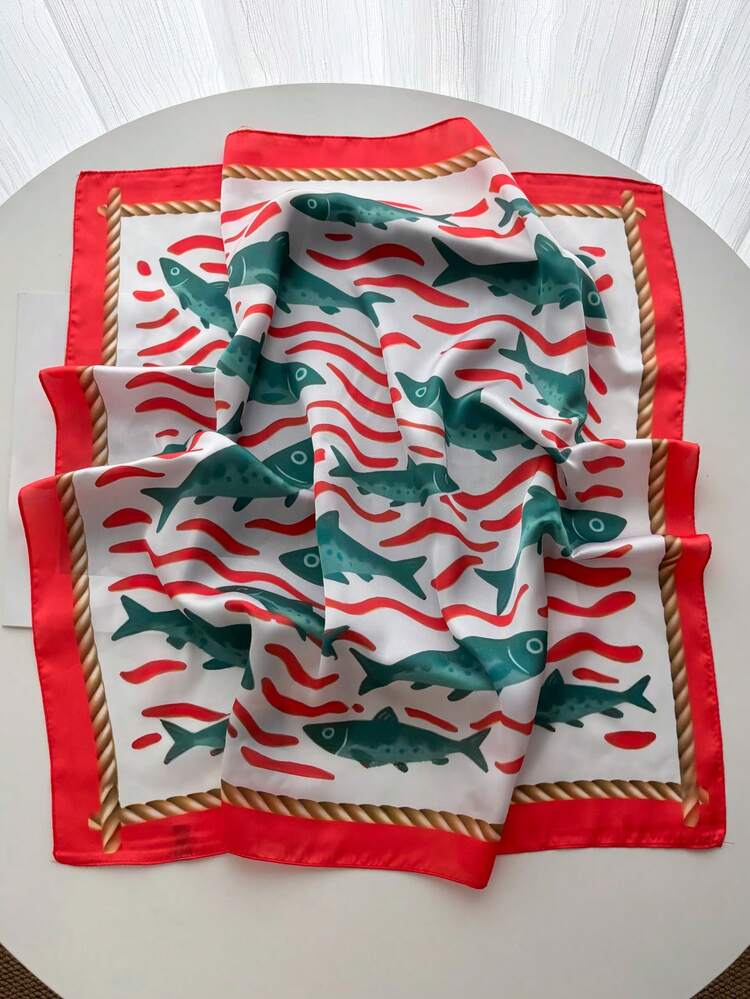 1pc Square Satin Bandana Scarf Women Paisley Print Head Scarf Wrap Bag Accessory - Red - View 2