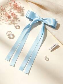1pc Summer Minimalist Versatile Girl Style Double Layer Bow Long Ribbon Hair Clip Solid Color Casual Polyester - Multicolor - View 2