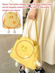 6pcs/1pc Cartoon Cheese Print Women's Canvas Backpack, Soft Thickened Canvas Material Large Capacity Casual Daily Use Bag, Adjustable Shoulder Strap Lightweight Student School Bag, Suitable For Teen Girls Junior High And High School Students Spring And Autumn Daily Outdoor Travel School - Multiple Styles - View 12