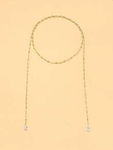 1 pieza Joyería corporal de diseño sexy de nicho con cadena para la espalda, sin espalda, con doble colgante de strass, de alta gama y elegante para mujer - Dorado - Ver 6