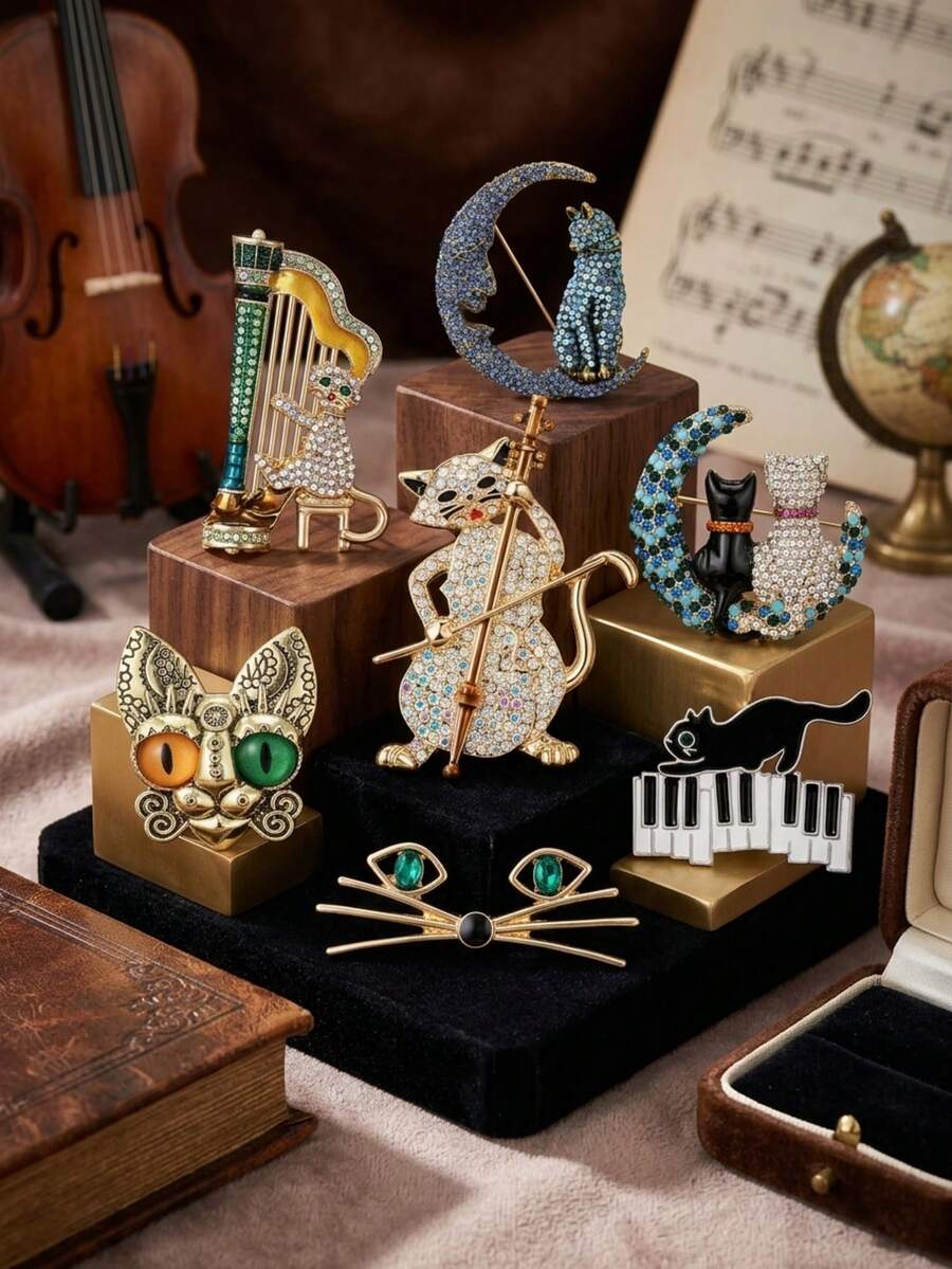 Luxury Rhinestone Cat Brooches - Animal Pins For Women Unisex Casual Party Jewelry Accessories / Friends Gifts Badges Decoration - Cat - View 1