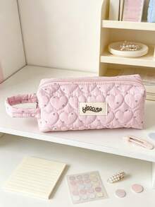 Cute Quilted Heart Mini Pouch Zipper Cosmetic & Brushes Storage Bag Portable Makeup Bag Coin Purse Lightweight Travel Toiletry Bags Pencil Case - Multicolor - View 7