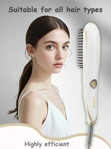 CRASTS Straightening Comb Hair Straightener Styling Brush For Home Use, Volumizing Hair Care, Inward Curl, Dry Hair - White - View 8